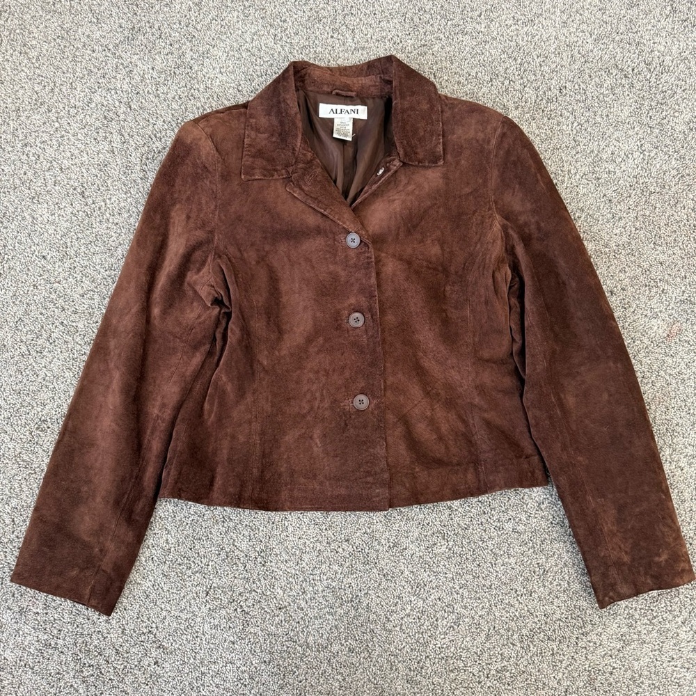 Alfani Chocolate Dark Brown Soft Genuine Leather Buttoned Jacket Women’s M